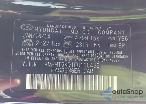 2014 Hyundai Genesis 2.0T R-Spec from USA, damaged, VIN KMHHT6KD1EU116459